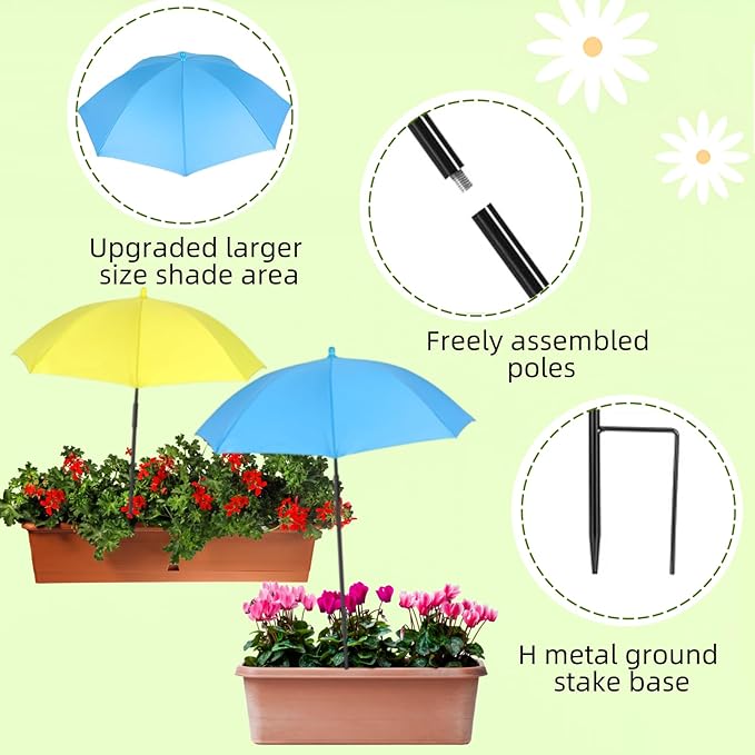 3 Pack Plant Umbrellas for Outdoor Plants, 26" Larger Plant Shades for Potted Plants and Garden Beds, 40" Height Garden Umbrella Sun Protection Shade Cover for Flowers Fruits Vegetables