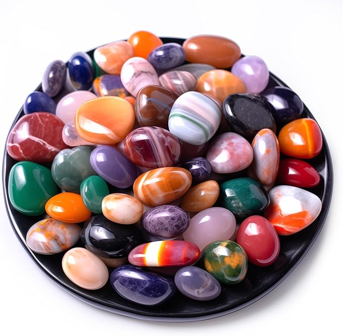 Polished Colorful Crystal Stone Set – 24 Types, 0.6" Large Tumbled Gemstones, Bulk Decorative Pretty Rocks Collection for Meditation, Reiki, Healing, Mancala Stones and Crafts
