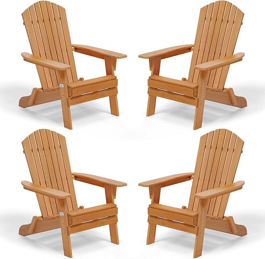 VINGLI Folding Adirondack Chairs Set of 4, Wood Adirondack Chair for Outdoor, Foldable Fire Pit Chairs for Patio, BBQ, Porch, Yard, Pool
