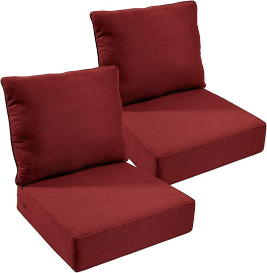 Outdoor Chair Cushions Set of 2, Waterproof 24x24 Patio Chair Cushion, 6" Thickened Seat Cushion for Outdoor Furniture, Couch Cushion Replacement, Include 2 Back & 2 Seat Cushions, Thick/Red