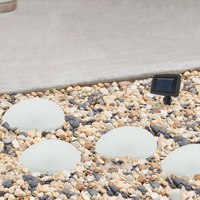 SUNNYPARK Solar Garden Lights Outdoor Set of 4 Plastic Pebble Shape Decorative Rock Lights Waterproof - Cool White