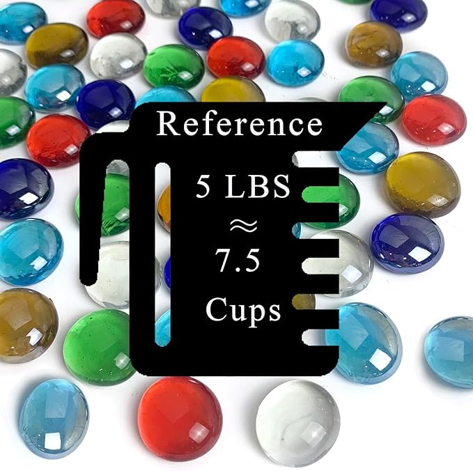 5 lbs Flat Glass Marbles for Vase, 500 Pcs Mixed Color Mancala Beads Rocks, Decorative Glass Pebbles for Vase Aquarium Plants Mosaic Crafts Centerpieces and Fire Pit Decor