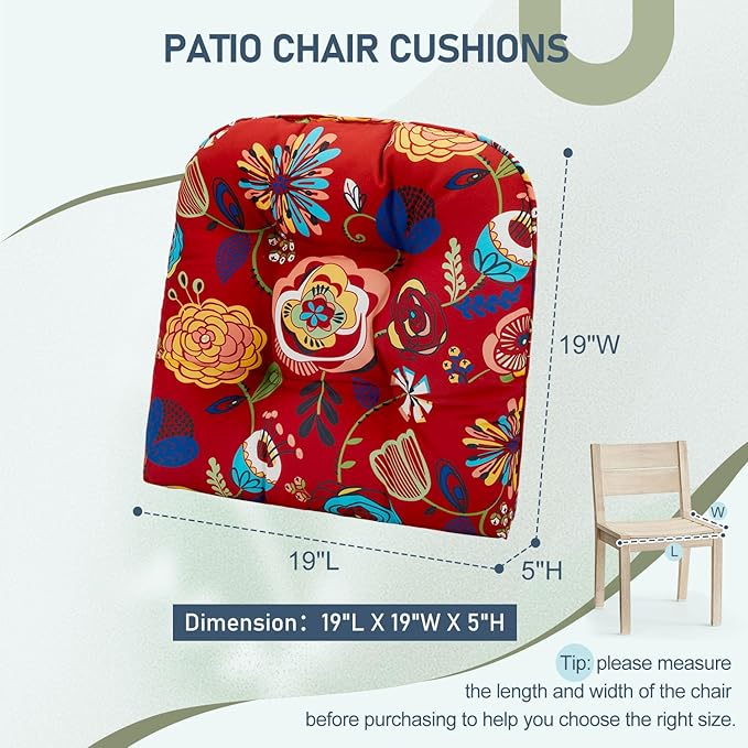 downluxe Outdoor Chair Cushions Set of 2 for Patio Furniture, Waterproof Tufted Overstuffed Patio Furniture Cushions, Thick Outdoor Seat Cushion, 19" X 19" X 5", Sonia Scarlet