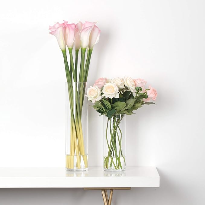 WGVI Quality Thick Weighted Clear Cylinder Glass Vases, 3" W x 12" H, Skinny Bud Vase Floral Bouquet Flower Arrangements Storage Container Candle Holders Decorative Accents, Bulk Wholesale, 12 Pieces