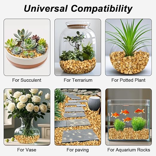 River Rocks Decorative Ornamental Pebbles Garden Landscaping Stones Gravel Filler for Home Decoration Flower Bed Fish Tank Plants Vases Succulents (1, Yellow, 5 Pounds)