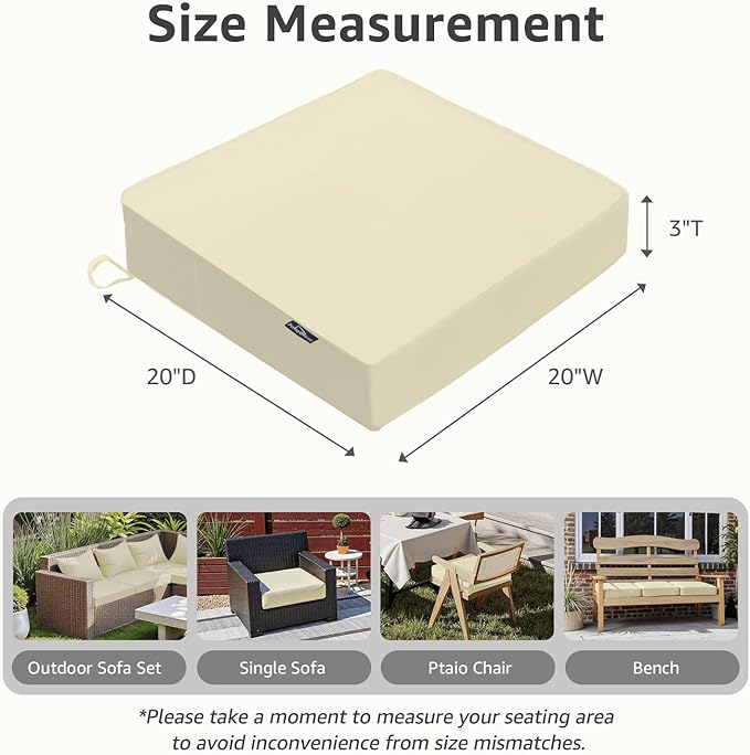 Outdoor Chair Cushions 20 x 20 x 3 Inch, Waterproof & Fade Resistant Patio Seat Cushion for Furniture with Handle and Ties, Thick Seating Pads for Outside Sofa Couch Set of 2, Yellow