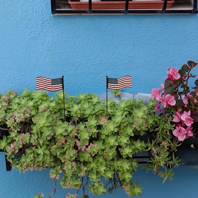 Veclotch 2x 4th of July Metal US Flag Yard Sign Outdoor Lawn Decor, 12.75''H Patriotic Americana Flag Garden Signs Decorative Outdoor Stake July 4th Memorial Day Party Supplies, Multi