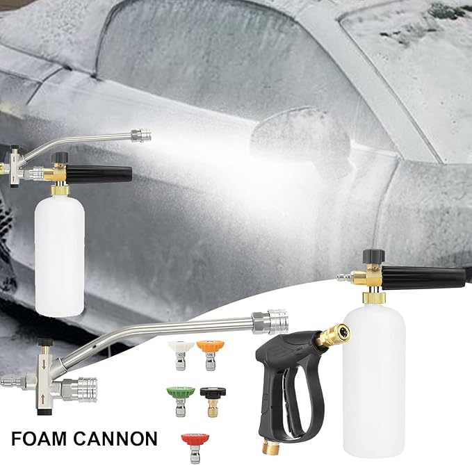 Foam Cannon Pressure Washer Kit - Double Nozzle Sprayer, Connector | Versatile Cleaning Accessory, High-Pressure Detailing Tool with Multi-Purpose Use During Home Exterior Washing, Auto Care, Garden