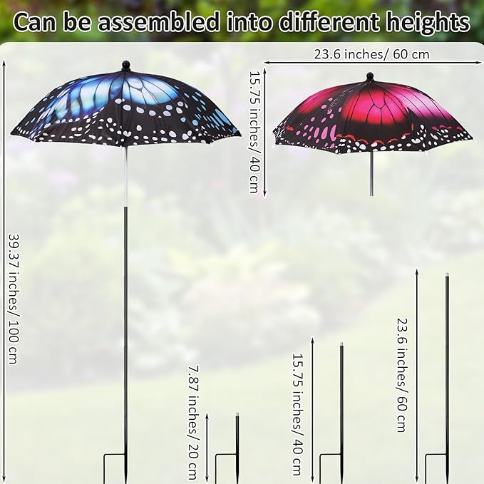 4 Pack Plant Umbrellas for Outdoor Plants, Upgraded Joints-enhanced Wind Resistance, Adjustable Height, Large Garden Umbrella Shade for Potted Plants Bed Flower Pot(Butterfly)
