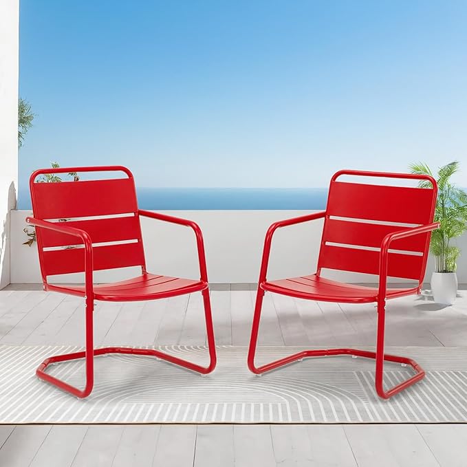 MELLCOM Patio Chairs Set of 2, Small Patio Furniture Set - 2 C-Spring Metal Chairs, Outdoor Bistro Set for Balcony, Front Porch, Poolside, Garden, Deck, Red