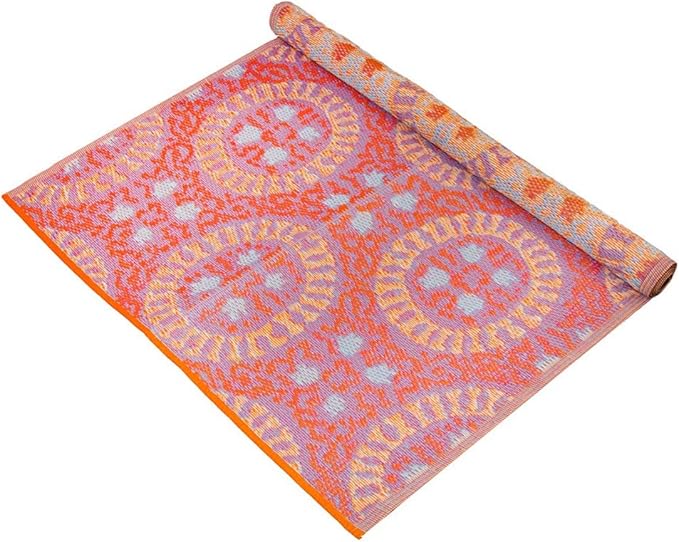 Talking Tables Boho Woven Waterproof Outdoor Rug | Plastic, Lightweight & Non Slip Mat with Double-Sided Geometric Pattern | for Garden, Patio, Decking, Bathroom, Utility, Picnic,Boho-Rug-V3
