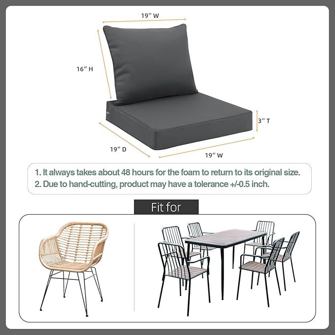Favoyard Outdoor Seat Cushion Set 19 x 19 Inch Waterproof & Fade Resistant Patio Furniture Cushions with Removable Cover Deep Seat & Back Cushion with Handle and Adjustable Straps for Chair Sofa Couch