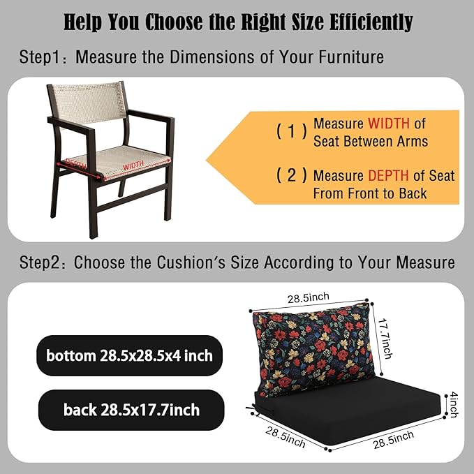 idee-home Outdoor Cushions for Patio Furniture, Outdoor Seat Cushion, Waterproof Hampton Bay Deep Seat Replacement Couch Chair Cushions for Garden Lawn Backyard Deck, 28.5 x 28.5 Floral Pattern