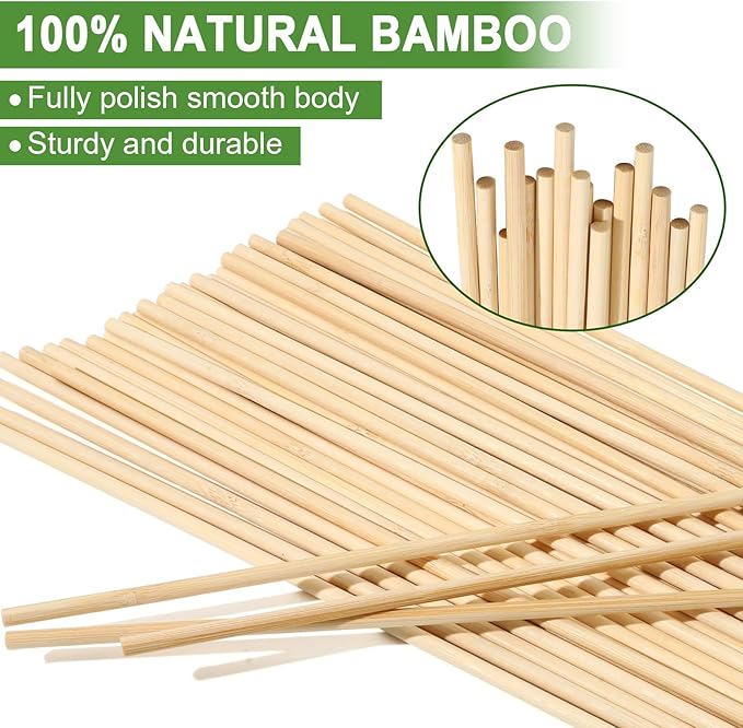 AUGSHY Plant Stakes 18 Inch, 40 PCS Natural Bamboo Garden Stakes which Green Ties Plants Support Stakes for Indoor Outdoor Plants Tomato Vegetable Beans Potted Climbing Plants