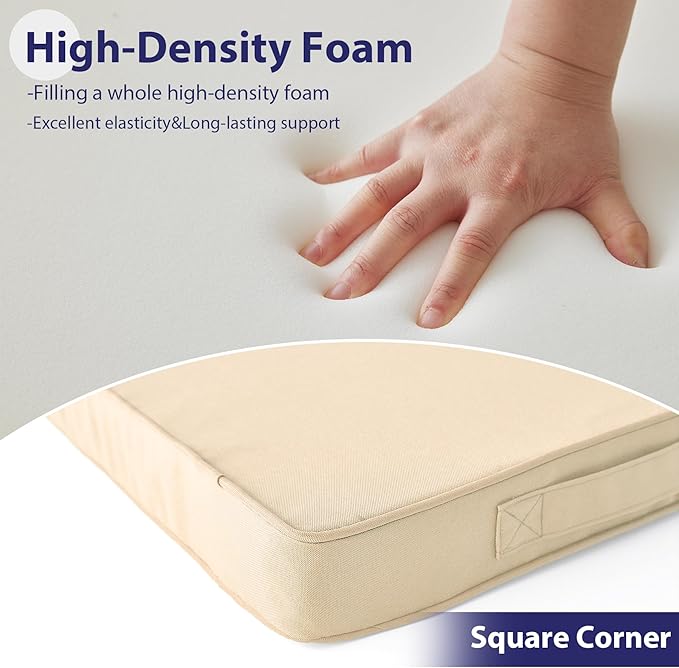 Outdoor Chair Cushions Set of 4 -Waterproof Outdoor Seat Cushions for Patio Furniture, Patio Chair Cushion with Handle and Ties, Square Out Door Chair Pads,19" x 19" x 3", Beige