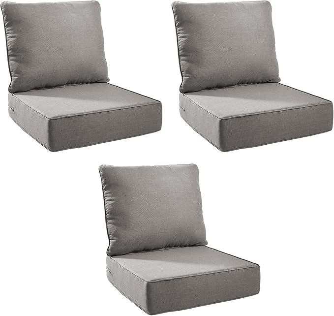 Outdoor Cushion Set for Furniture Patio Furniture, UV Resistant, Water Resistant - 6 Inch Thick Foam Garden Cushions– 22x24 Inch Patio Seat Covers for Chair/Sofa/Couch | Grey | 3-Pack |
