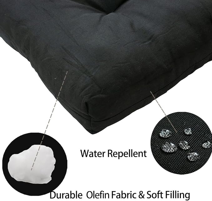 FUNHOME Outdoor Bench Cushion 48 x18 inch with Non-Slip Grips,Water Resistant Porch Swing Cushion,Bench Pillow Pads,Tufted Cushions for Patio Garden Furniture,48" Seat Cushions(Black)
