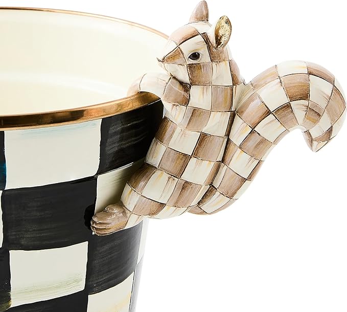 MACKENZIE-CHILDS Pot Climber, Outdoor Planter Hanging Decor, Brown-and-White Mocha Check Squirrel