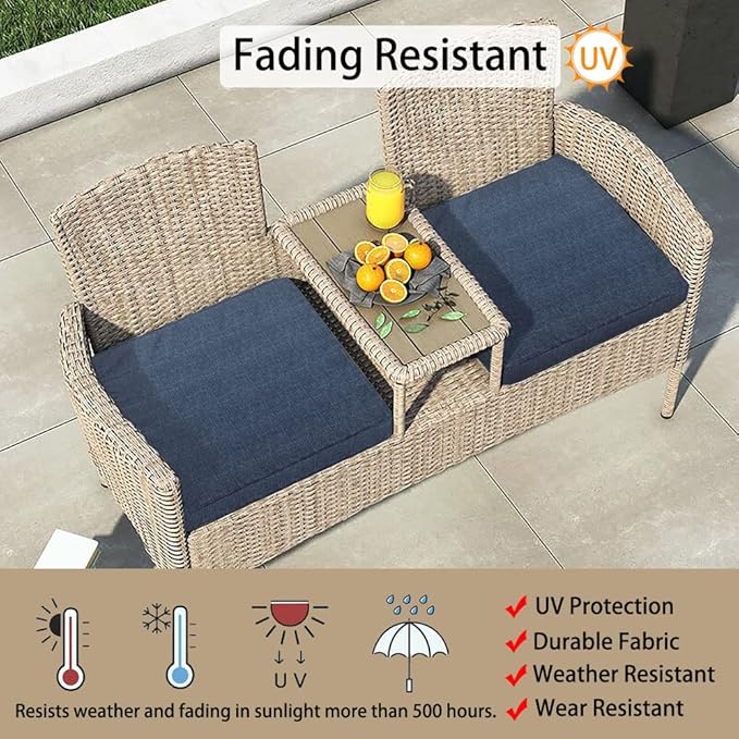 Magpie Fabrics Indoor Outdoor Cushion Cover Replacement 2 Pack, NO Insert! Water Repellent Slipcover with Ties Decor for Patio Garden Chair Seat Sofa Bench Wicker(Navy Blue Textured, 24x24x4 Inch)