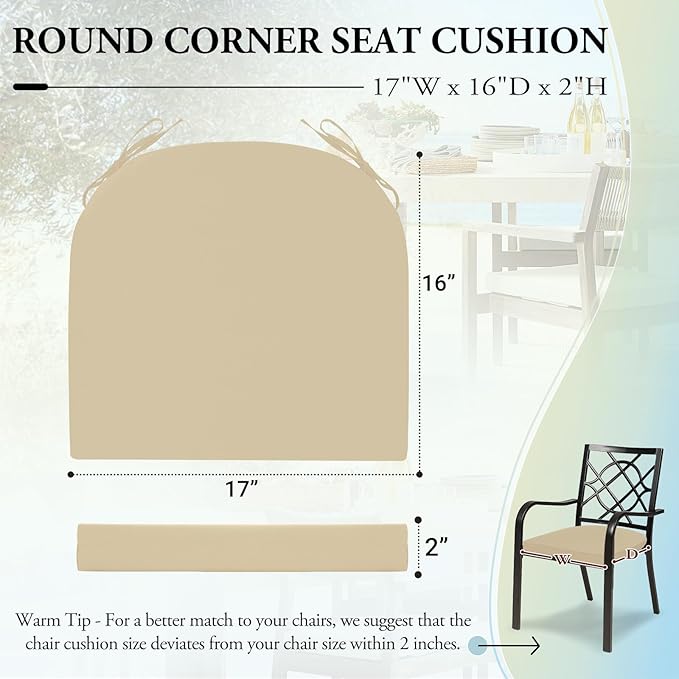 Wellsin Outdoor Chair Cushions for Patio Furniture - Patio Chair Cushions Set of 4 - Water Resistant Round Corner Outdoor Seat Cushions 17"X16"X2", Beige