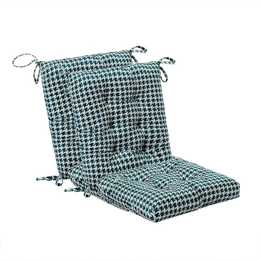 Outdoor Patio Cushion, Rocking Chair Cushion, Tufted Pads, Set of Upper and Lower with Ties Pack of 2 (2 Sets) - Back 20"×17", Seat 17"×17" (Green Houndstooth)