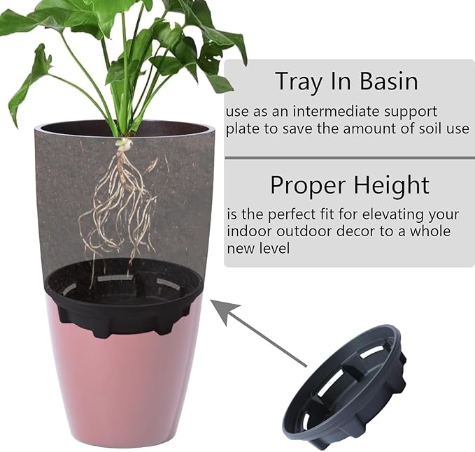 Outdoor Planter 21" Tall Planters Gardening Pots with Insert Shelf Accessories Weather-Resistant Plastic Flower Pot Front Porch Decor, Tan to Burgundy Gradient