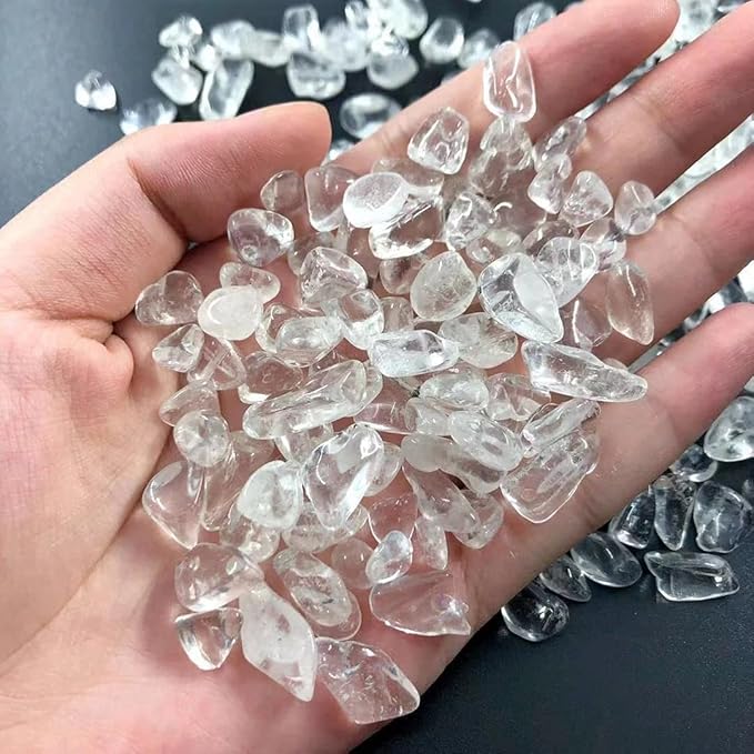 IMALY Clear Quartz Tumbled Chips Stone Polished Crushed Healing Crystal Quartz Pieces Irregular Shaped Stones for Home Decorative Stones Vases Plants Succulents 0.5lb