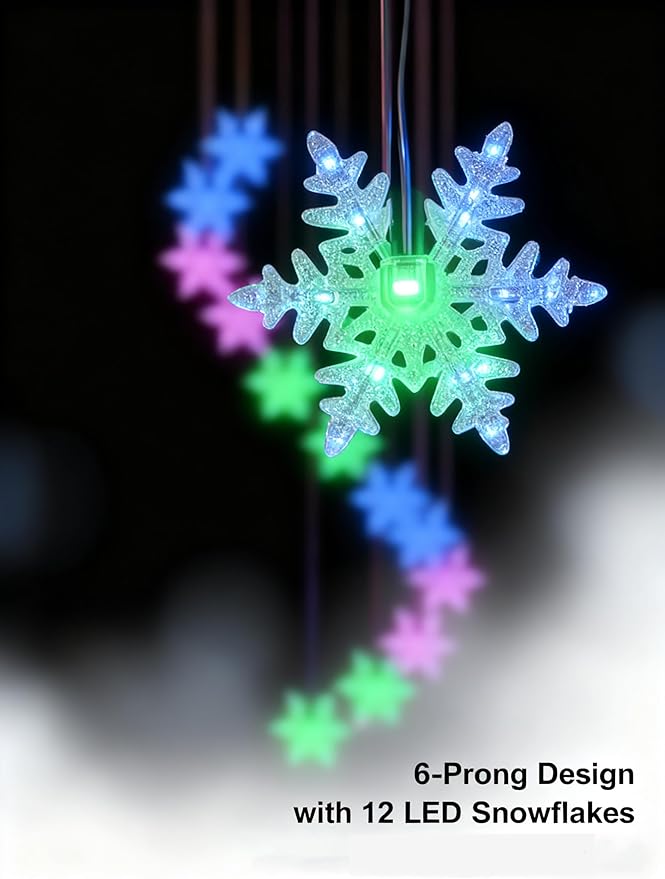 Solar Powered Snowflake Wind Chimes, Color Changing LED Outdoor Decorative Lights, Garden Patio Holiday Hanging Decoration