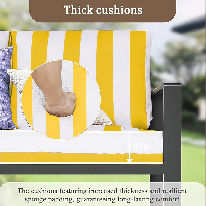 14 Pieces Outdoor Sectional Replacement Cushions for Patio Furniture, 4in Thick Outdoor Sofa Cushions for 6 Seat, Waterproof Deep Seat Couch Patio Cushions Set (Bright Yellow and White)
