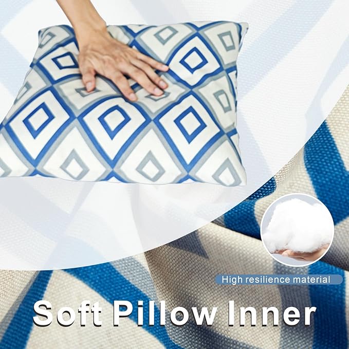 JMGBird Outdoor Pillows Set of 2 with Inserts - 18x18 Waterproof Throw Pillows for Patio Furniture, White Diamond Pattern Decorative Cushions for Deck Garden