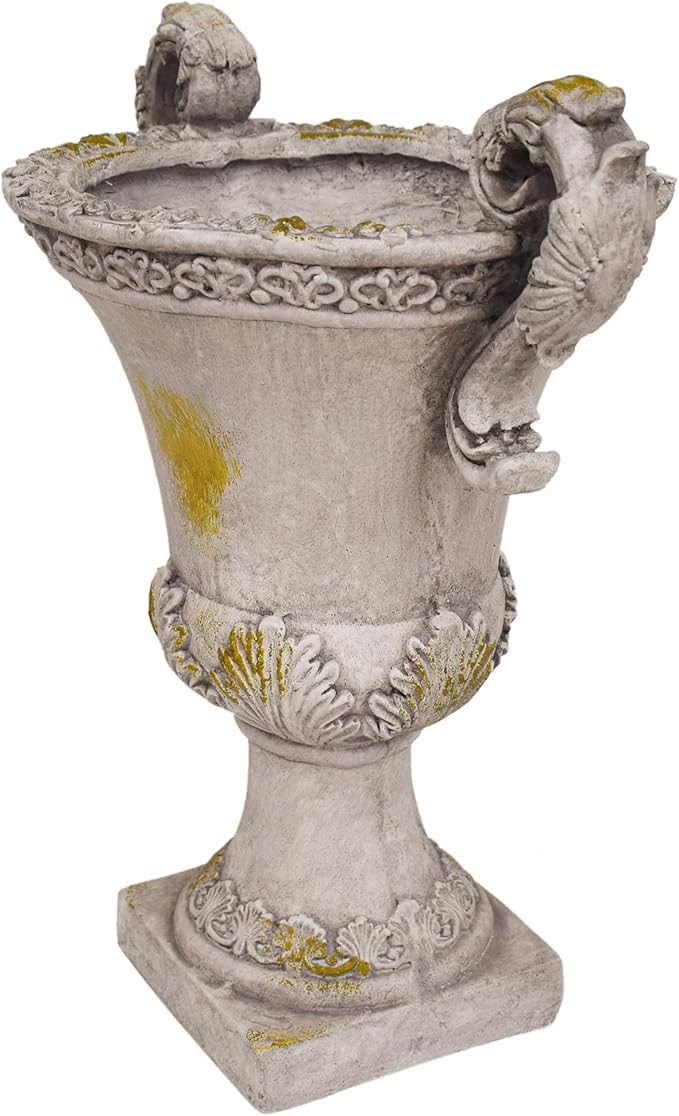 Christopher Knight Home Jorine Patio Planter, Light Concrete Planter, Mid-Centry Gadern Urn, Floral Relif Design Plant Pot, Large Garden Pot, Flower Urn with Drainage Hole for Backyard Home, Gray