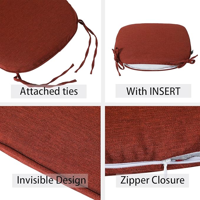 Outdoor Chair Cushions Set of 2,Patio Seat Cushion 17"x16"x2",U-Shaped Dining Chair Cushion 17 by 16 Inch,Water Resistant,Fade-Resistant Chair Pads for Kitchen Garden Furniture(Dark Red)