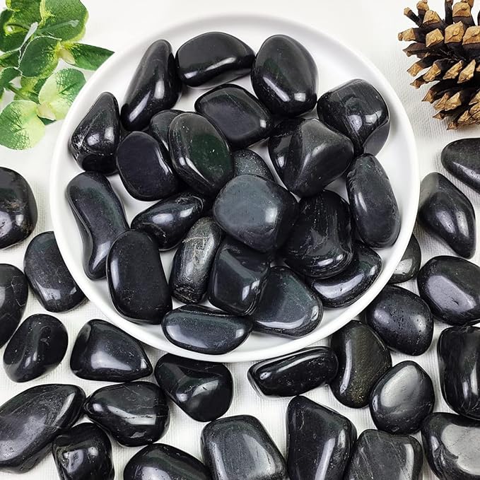 40lbs Black Pebbles Mulch for Landscaping, 1-2 Inch High Polished Natural River Rocks for Plants, Decorative Stones Garden Outdoor and Indoor DIY Vase Filler Fish Tank Aquariums