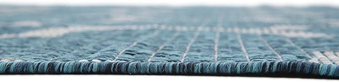 Unique Loom Outdoor Trellis Collection Area Rug (8' x 11' 4" Rectangle, Teal/ Gray)
