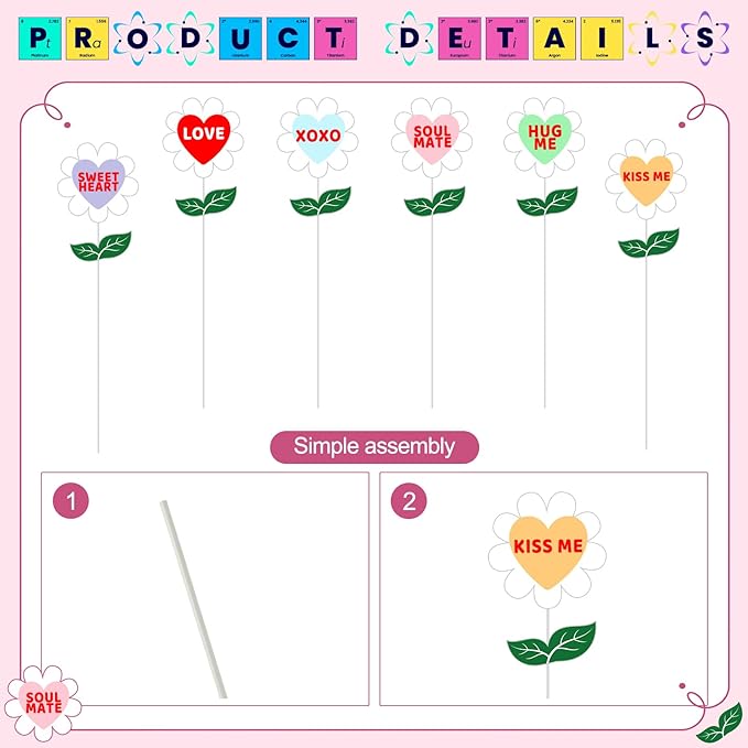BreezeHug 6 Pcs 3.9 Inch Valentine's Day Heart Shaped Conversation Flower Stakes Outdoor Garden Planter Stakes Sign Valentine Flower Stick Pink Red Decorative for Anniversary Yard Patio(Colorful)
