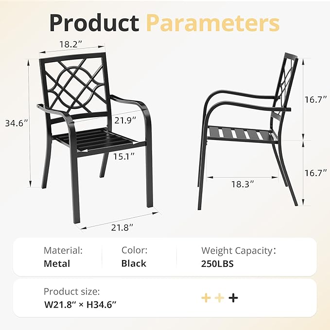 Outdoor Patio Chairs Set of 4, 300 lbs Patio Bistro Chairs, Stackable Wrought Iron Chairs with Armrest for Garden, Backyard, Balcony