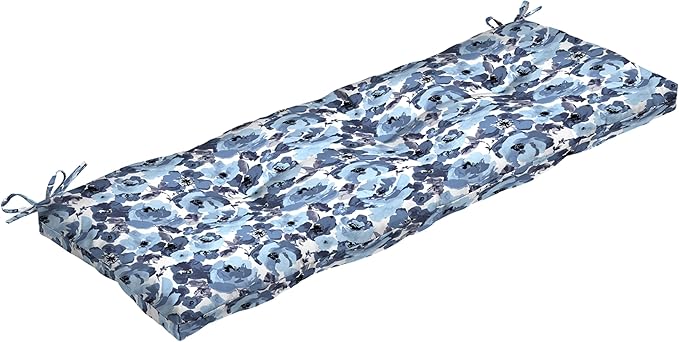 Arden Selections Outdoor Plush Modern Tufted Bench Cushion, 48 x 18, Water Repellent, Fade Resistant, Tufted Bench Cushion for Bench and Swing 48 x 18, Blue Garden Floral