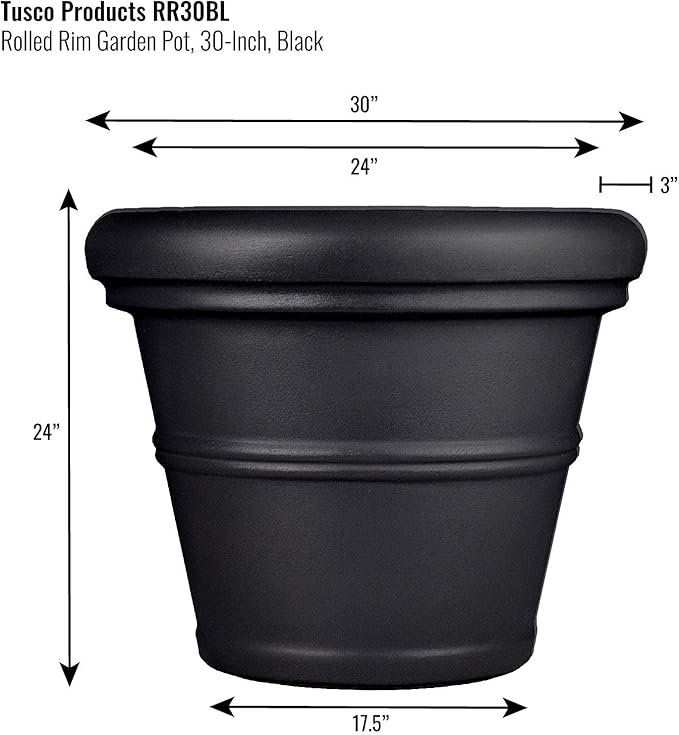 Tusco Products RR30BK Classic Rolled Rim Garden Planter, 30", Black