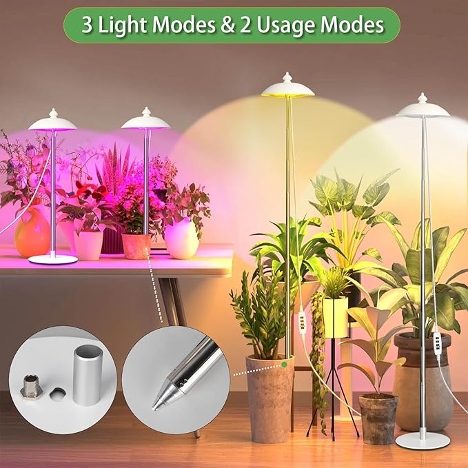 LED Floor Grow Lights for Indoor Plants, Corner Stand Full Spectrum Plant Growing Lamp, 10 Dimmable Levels Auto 3/6/9/12H Timer Grow Light, Height Adjustable for Large Tall Plants (Have Base)