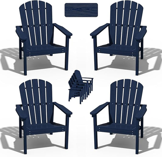 nevilywood Compact Stackable Adirondack Chairs Set of 4, 26.3" Wide HDPE Outdoor Patio Chairs - Durable, Space-Saving Design for Porch, Lawn or Garden, Navy