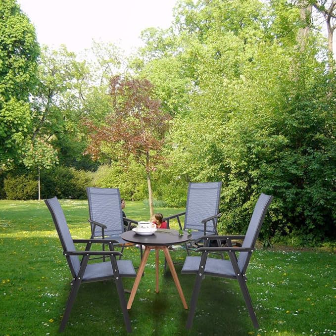 VINGLI Upgraded Version Single 1 Folding Chairs with Arms, Portable Patio Chairs for Outdoor & Indoor, Sling Back Chairs for Lawn, Pool, Courtyard, Balcony & Garden (Blue)