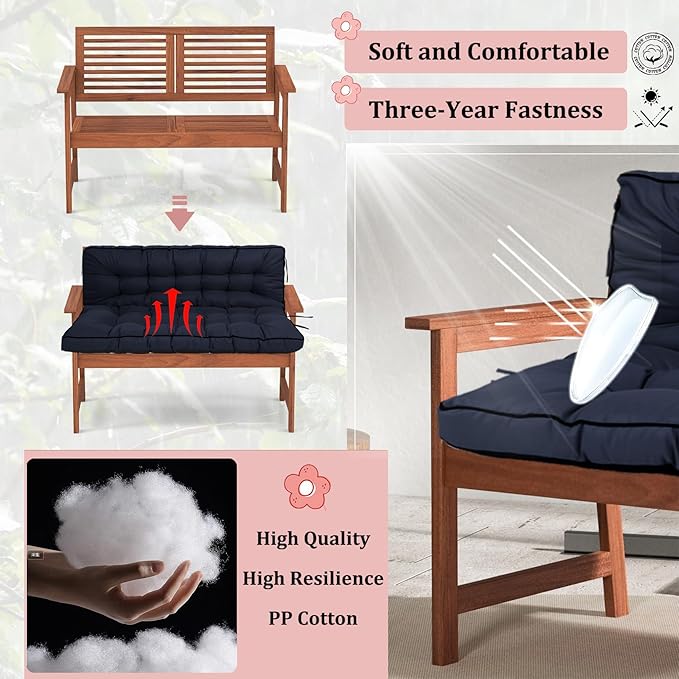 2-3 Seat Swing Replacement Cushion, Outdoor Bench Cushions with Backrest Thicken 4", Patio Furniture Garden Porch Loveseat Glider Pad Anti-Fading Waterproof (Navy Blue, 40x63in-thicken)