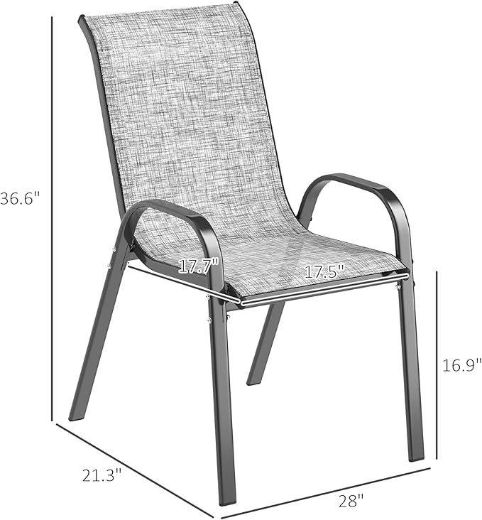 Outsunny Outdoor Dining Chairs Set of 4, Stackable Patio Dining Chairs, High Back Outdoor Patio Chairs with Breathable Mesh Seat, Metal Frame for Garden Lawn Backyard, Mixed Gray