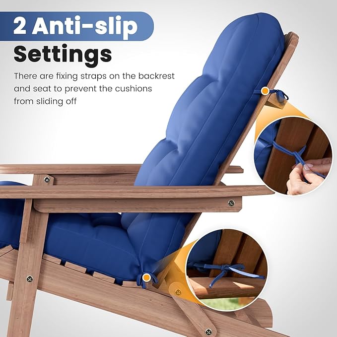 Amopatio Adirondack Chair Cushions 4" Thick Set [2-Pack] - Outdoor Cushions for Patio Furniture, Contoured Design with Anti-Slip Straps & Water-Resistant Fabric for Adirondack Chairs, Navy Blue