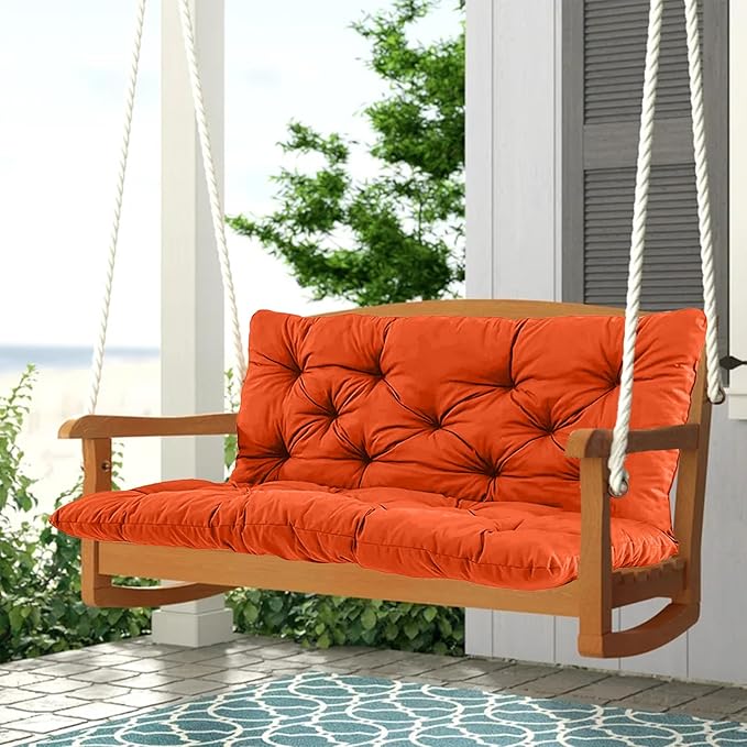 2-3 Seat Swing Replacement Cushion, Outdoor Bench Cushions with Backrest Thicken 4", Patio Furniture Garden Porch Loveseat Glider Pad Anti-Fading Waterproof (Orange, 40x40in)
