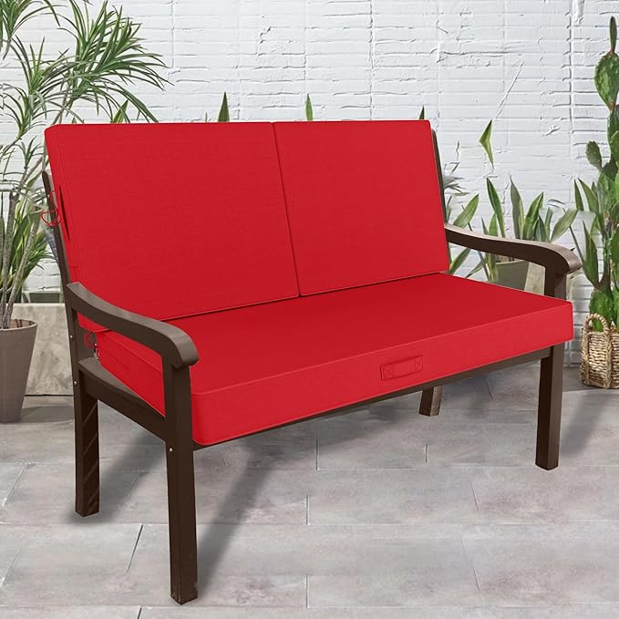 46 x 24 Outdoor Loveseat Cushion Set, 3 Piece Seat Cushions for Patio Furniture,Fade Resistant,Water Repellent, Outdoor Cushion Set for Wicker Couch,Bench,Swing,red