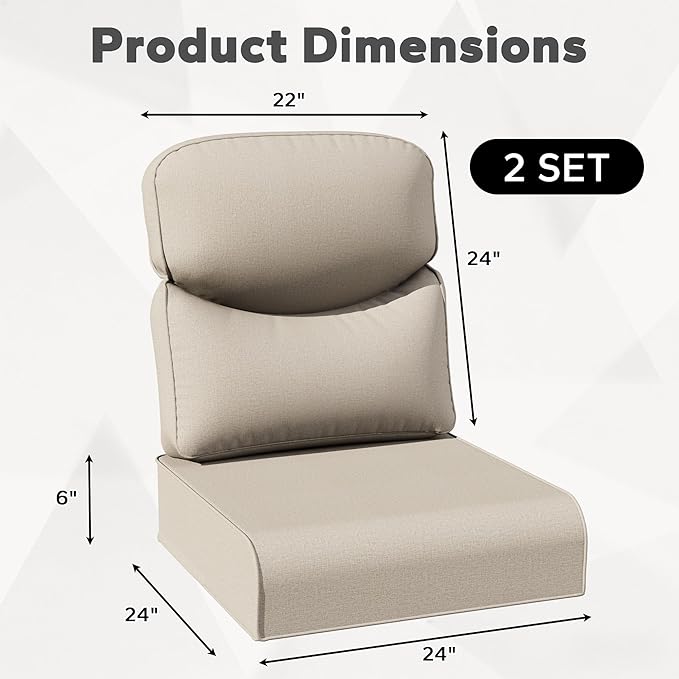 Joyside Outdoor Chair Cushions Set, 24x24 Inch Smile Patio Furniture Cushions, 6’’ Thick, Water Resistant & Fade Resistant, Outdoor Replacement Cushions for Seat and Sofa