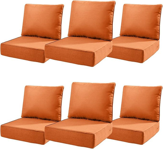 6" Thick Outdoor Cushions 22x24x6, 6-Set Deep Seat Patio Cushions with Removable Cover, Waterproof & Fade Resistant Replacement for Wicker Chair, Loveseat, Sofa - Orange