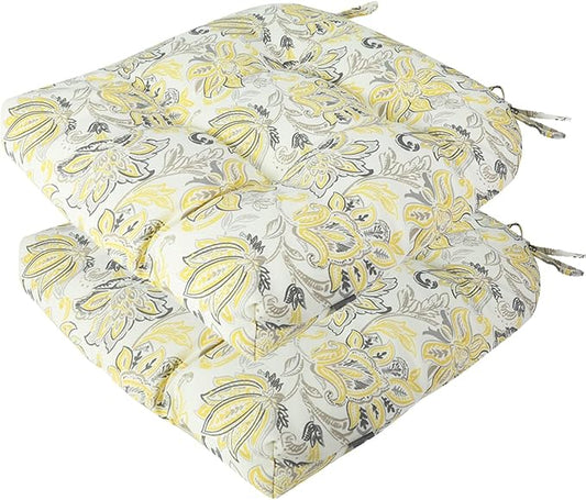 FUNHOME Outdoor Chair Cushions 19 x19 Inch,Water Resistant Tufted Seat Cushions 19",Reversible,Weather Resistant,Rounded Back Wicker Chair Cushion for Patio Garden Furniture(Yellow Flower)