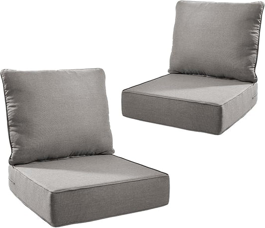 Outdoor Cushion Set for Furniture Patio Furniture, UV Resistant, Water Resistant - 6 Inch Thick Foam Garden Cushions– 22x24 Inch Patio Seat Covers for Chair/Sofa/Couch | Grey | 2-Pack |